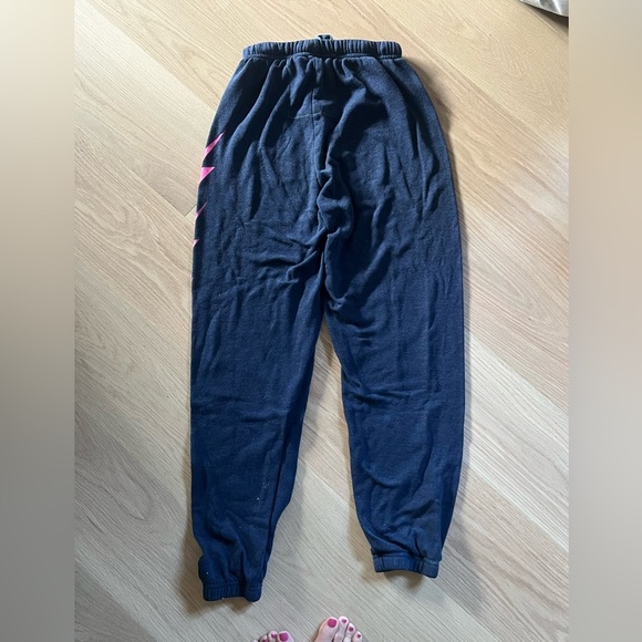 Aviator Nation Women’s Indigo Blue Sweatpants Pink Lightning Bolt Women’s XS - Picture 3 of 4